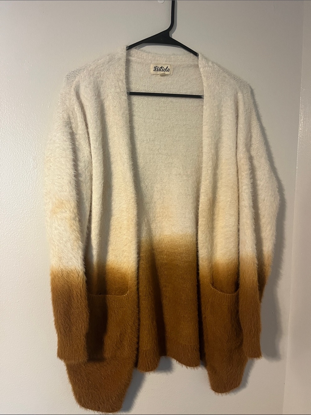 Listicle Cream and Brown Ombre Open-Front Cardigan